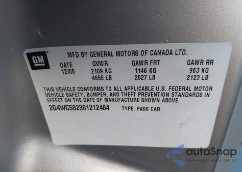 2006 Buick Lacrosse Cx из США, поврежденный, VIN 2G4WC582361212484